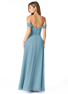 Azazie Kaitlynn Bridesmaid Dresses Moody Blue Empire Ruched Chiffon Convertible Dress image3