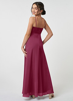 Azazie Sonya Junior A-Linie Spitze Chiffon Kleid Maulbeerrot image4