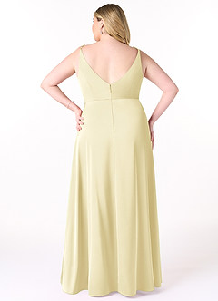 Azazie Dalilah Jurken voor bruidsmeisjes Jurk van Stretch Satijn met A-Lijn V-hals Gevouwen Citroensorbet image7