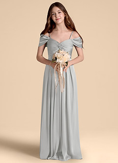 Azazie Kaitlynn Junior Vestido de Plata de Satén Elástico de Corte en A con Vestidos sin tirantes image4