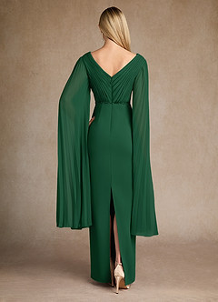 Azazie Ellsworth Mother of the Bride Dresses Dark Green Column Pleated Stretch Crepe Dress image3