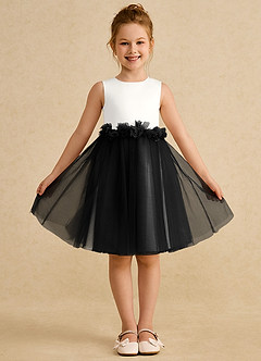 Azazie Louisa Flower Girl Dresses Ivory Black A-Line Sleeveless Tulle Dress image1
