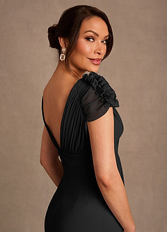 Azazie Louella Mother of the Bride Dresses Black A-Line Pleated Chiffon Dress image5