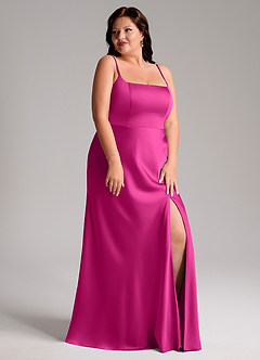 Azazie Lidia Abiti da Damigella Abito Sirena in Raso Elasticizzato Spacco Laterale Fucsia image5