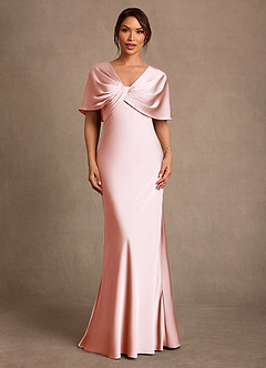 Azazie Dosia 신부의 어머니 드레스 쉬스 주름진 스트레치 새틴 플로어 길이 드레스 image1