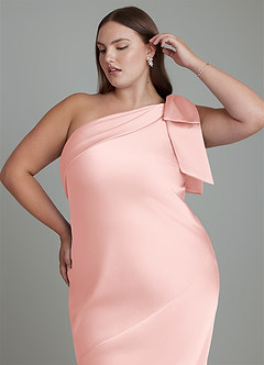 Azazie Yuanna Bridesmaid Dresses Powder Pink Mermaid One Shoulder Stretch Satin Dress image10