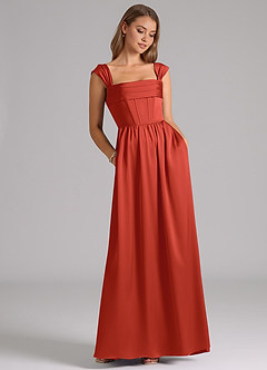 Azazie Hattie Bridesmaid Dresses Rust A-Line Corset Stretch Satin Dress image3