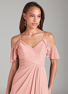 Azazie Dakota Bridesmaid Dresses Rosette A-Line Off the Shoulder Mesh Dress image5