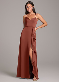 Azazie Naeem Bridesmaid Dresses Auburn A-Line Stretch Satin Dress image1