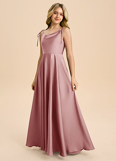 Azazie Popsy Junior Dusty Rose A-Line Bow Stretch Satin Dress image6