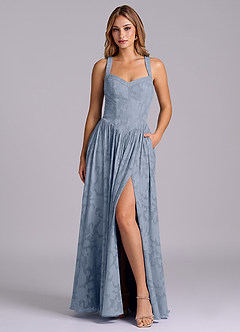 Azazie Francis Abiti da Damigella Abito A-Line in Burnout Floreale Corsetto Blu Polveroso image1