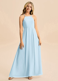 Azazie Farrah Junior Sky Blue A-Line Pleated Chiffon Dress image4