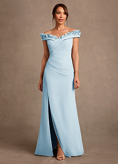 Azazie Jettie Mère de la mariée Robes Robe Fourreau en Mousseline de soie Plissée Bleu Ciel image1