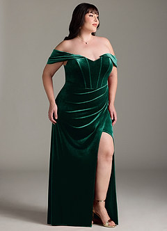 Azazie Jas Bridesmaid Dresses Emerald Sheath Off-The-Shoulder Corset Velvet Convertible Dress image12