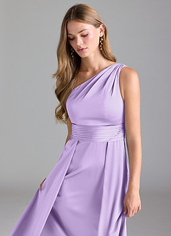 Azazie Dallas Bridesmaid Dresses Lilac A-Line One Shoulder Stretch Satin Dress image6