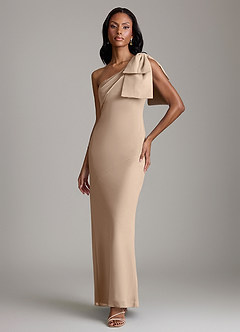 Azazie Yuanna Bridesmaid Dresses Taupe Mermaid One Shoulder Chiffon Dress image1