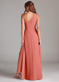 Azazie Brooke Bridesmaid Dresses Salmon Pink A-Line One Shoulder Chiffon Dress image6