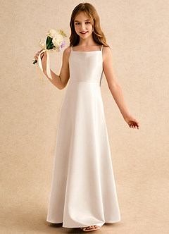 Azazie Joella Junior Formal Jurken voor bloemenmeisjes A-Lijn Jurk van Mat Satijn Geplooid Wit Albast image3