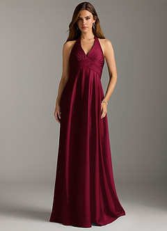 Azazie Tessie Bridesmaid Dresses Burgundy A-Line Pleated Stretch Satin Dress image3