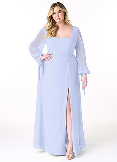 Azazie Leonia Bridesmaid Dresses Lavender A-Line Long Sleeve Chiffon Dress image8