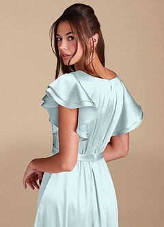 Azazie Daphne Modest Bridesmaid Dresses A-Line Ruched Metallic Satin Floor-Length Dress image6