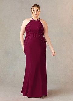 Azazie Tyra Mother of the Bride Dresses Burgundy Mermaid Halter Lace Stretch Crepe Dress image7