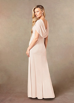 Azazie Luisa Mother of the Bride Dresses Blushing Pink Mermaid V-Neck Pleated Mesh Dress image6