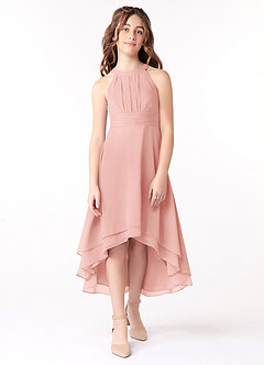 Azazie Linna Junior Rosette A-Line Pleated Chiffon Dress image1