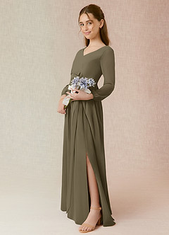 Azazie Angelica Junior Abito A-Line in Chiffon Plissettato Willow Green image3