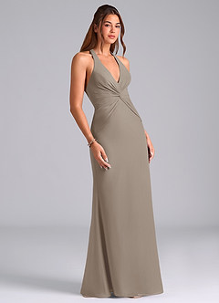 Azazie Valerie Bridesmaid Dresses Taupe Mermaid Pleated Chiffon Dress image3