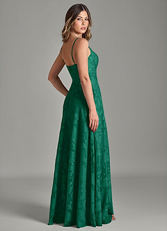 Azazie Amani Bridesmaid Dresses Emerald A-Line Pleated Floral Burnout Dress image2