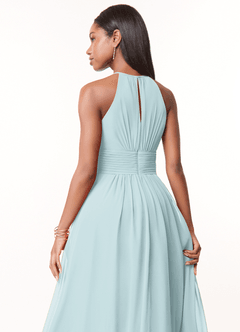 Azazie Bonnie Bridesmaid Dresses Mist A-Line Keyhole Ruched Chiffon Dress image4
