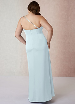 Azazie Mika Vestidos de damas de honor Vestido de Vidrio Marino de Satén Elástico de Corte Recto con Hombro unilateral image10