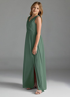 Azazie Tanicia Junior Jurk van Mesh met A-Lijn Eucalyptus image2