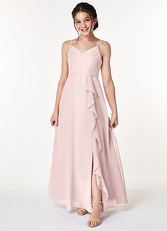 Azazie Naeem Junior A-Linie Gestreift Chiffon Kleid Zartrosa image1