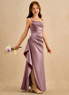 Azazie Cannoli Girls Formal Flower Girl Dresses Dusty Rose A-Line Pleated Matte Satin Dress image1