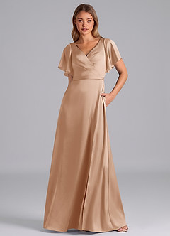 Azazie Ambrosia Bridesmaid Dresses English Rose A-Line Pleated Stretch Satin Dress image5