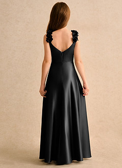 Azazie Rosita Girls Formal Jurken voor bloemenmeisjes A-Lijn Jurk van Mat Satijn Geplooid Zwart image4