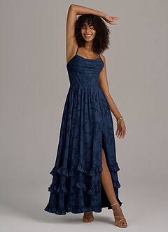 Azazie Lettie Brautjungfernkleider A-Linie Korsett Blumen-Burnout Kleid Dunkelmarine image5
