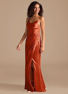Azazie Deandra Bridesmaid Dresses Paprika Mermaid Pleated Metallic Satin Dress image3