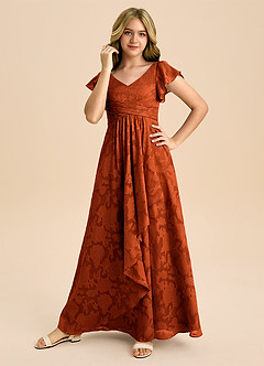 Azazie Omari Junior Paprika A-Line Pleated Floral Burnout Dress image5