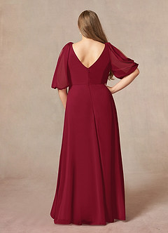 Azazie Bronwyn vestidos de madre de la novia Vestido de Borgoña de Gasa de Corte En A con Cuello de pico fruncido image7