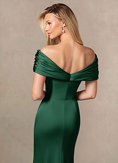 Azazie Auberdeen vestidos de madre de la novia Vestido de Verde Oscuro de Satén Elástico de Sirena con Plisado image6