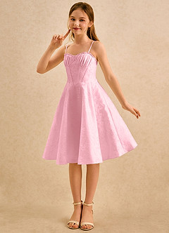 Azazie Posey Girls Formal Blumenmädchenkleider A-Linie Herzausschnitt Blumen-Jacquard Kleid Zartrosa image4