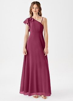 Azazie Arabella Junior Mulberry A-Line Ruched Chiffon Dress image3