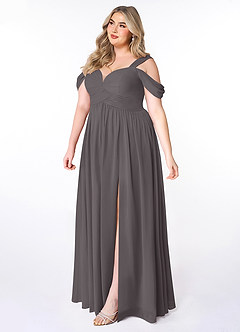 Azazie Lianne Abiti da Damigella Abito A-Line in Chiffon a Spalla Scoperta Grigio Acciaio image9