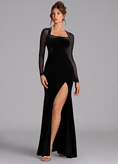 Azazie Megan Bridesmaid Dresses Black Mermaid Long Sleeve Mesh Dress image4