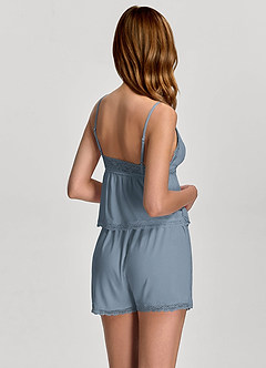 front Pyjama-Set aus weichem Viskose-Unterhemd und Shorts mit V-Ausschnitt und mehrlagigen Spitzeneinsätzen