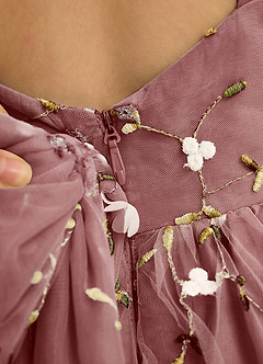 Azazie Bean Jurken voor bloemenmeisjes Baljurk Jurk van Tule Mouwloos Amethist image6