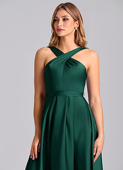 Azazie Dixie Bridesmaid Dresses Emerald A-Line Pleated Stretch Satin Dress image6